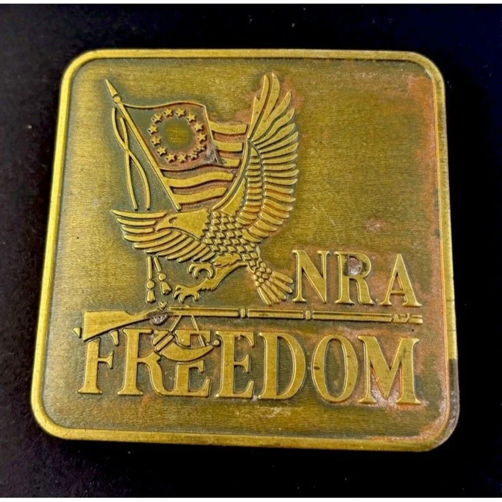 NRA FREEDOM National Rifle Association Patriotic Brass Belt Buckle Bicentennial